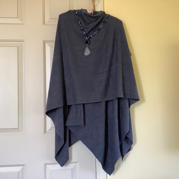 Barefoot Dreams CozyChic Lite Poncho Open Front Wrap Indigo Pacific Blue OS - Picture 14 of 15